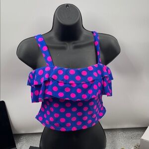 2.8.26 Polka Dot Ruffle Women's Bikini Top - Blue and Pink (S 4-6)